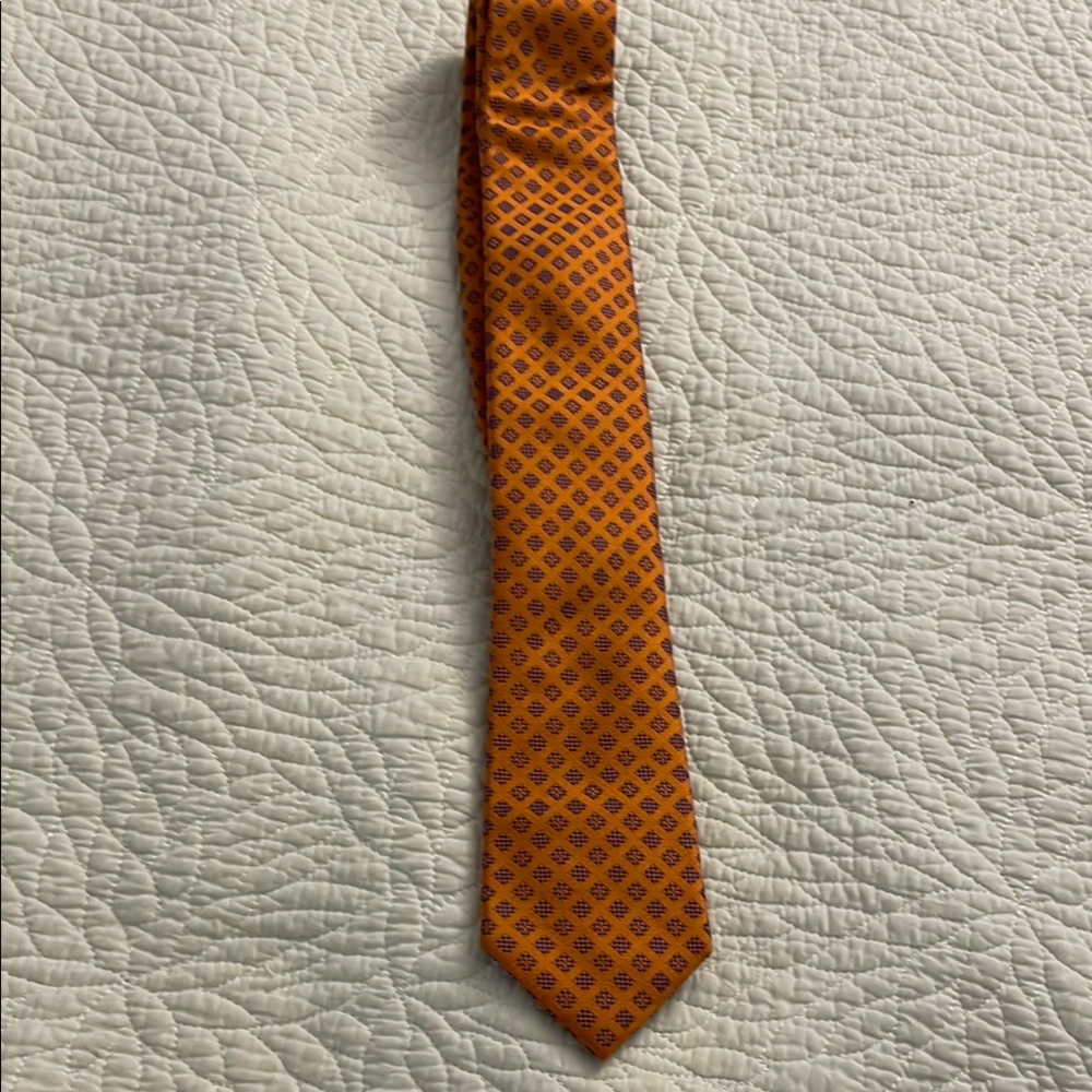 Oscar de la Renta Silk Tie Orange Black Textured Pattern